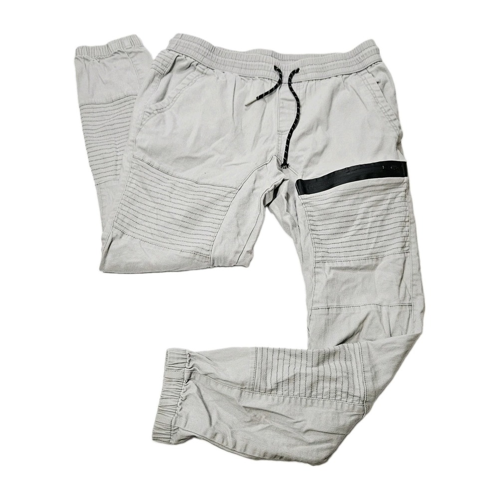 Ring of Fire Moto Jogger Pants Light Gray Drawstring-Zip Pocket Men's L